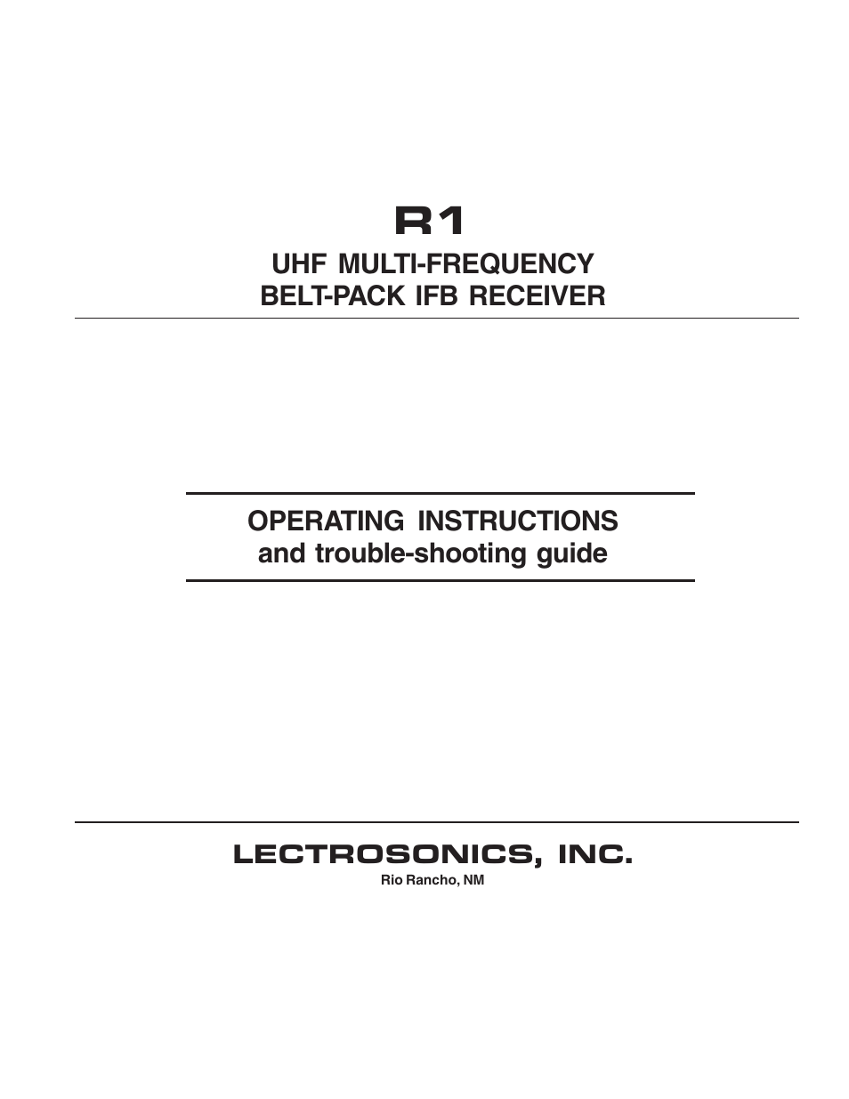 Lectrosonics R1 User Manual | 12 pages