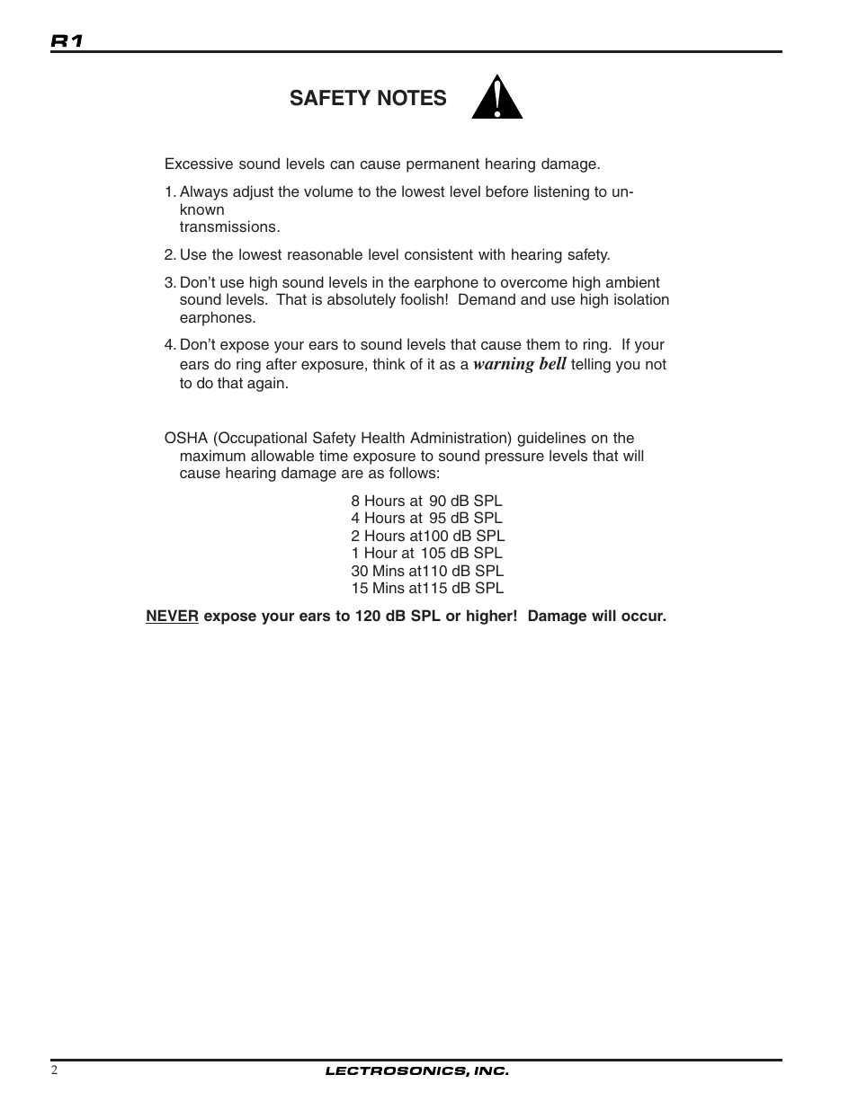 Lectrosonics R1 User Manual | Page 2 / 12