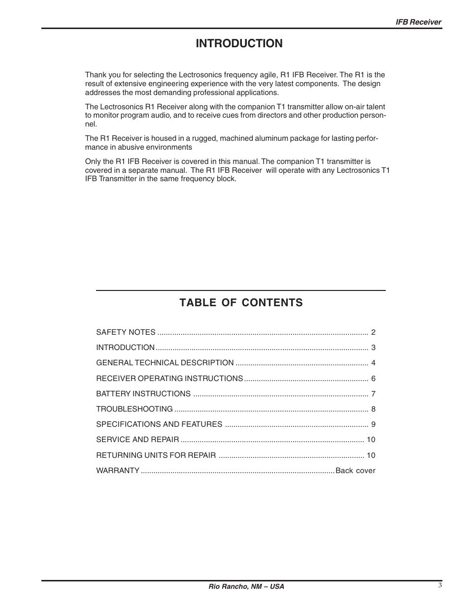Lectrosonics R1 User Manual | Page 3 / 12