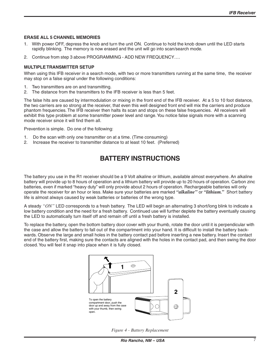 Battery instructions | Lectrosonics R1 User Manual | Page 7 / 12