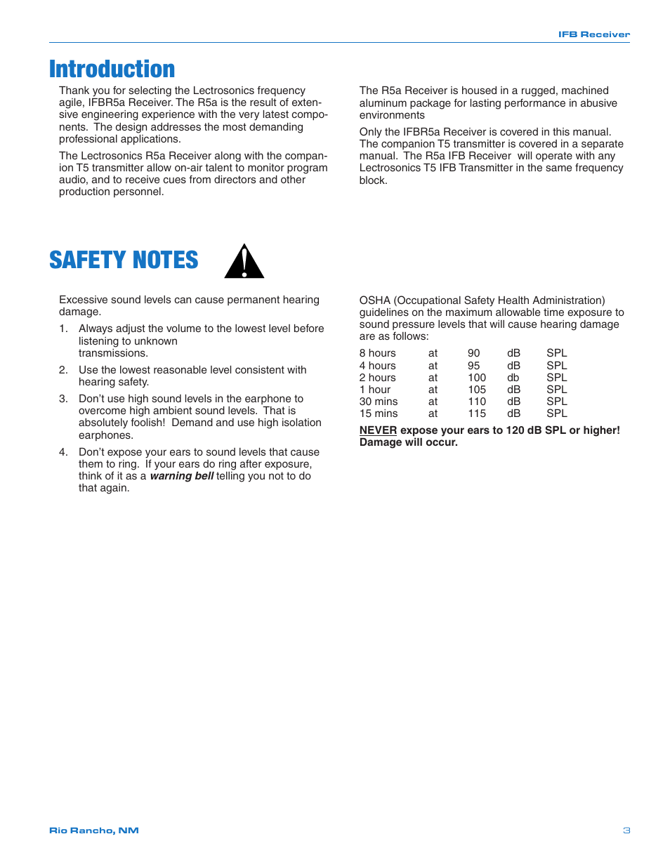 Introduction, Safety notes | Lectrosonics R5a User Manual | Page 3 / 12