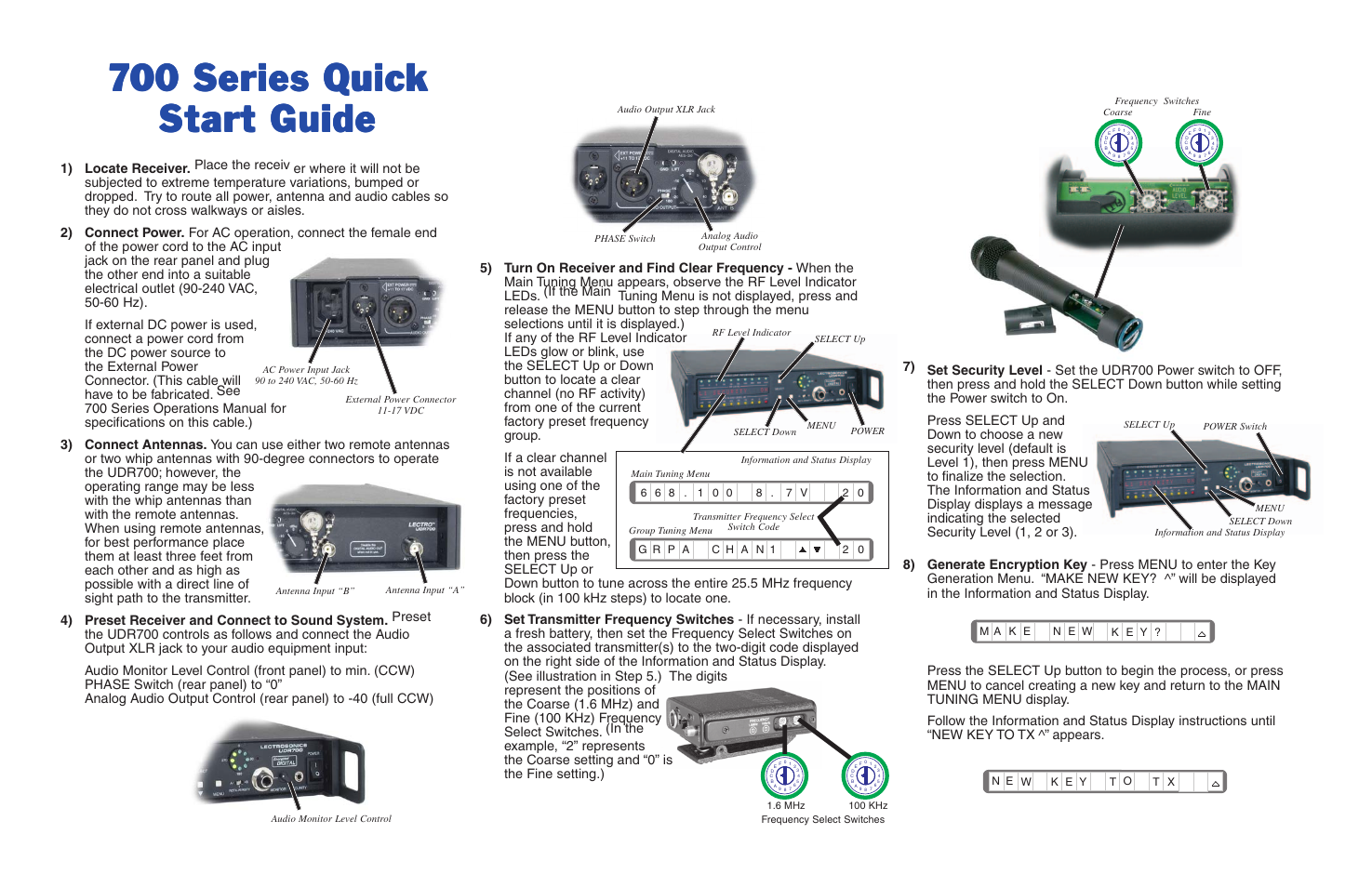 Lectrosonics 700 Series - Quick Start Guide User Manual | 2 pages