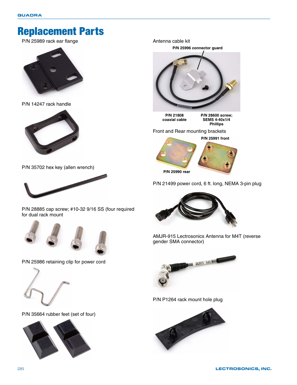Replacement parts | Lectrosonics Quadra User Manual | Page 26 / 32