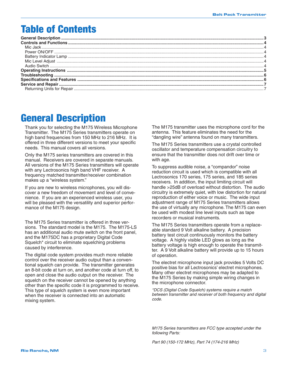 Lectrosonics M175DC User Manual | Page 3 / 8