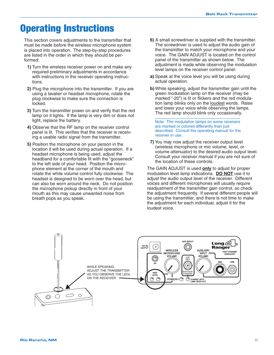 Operating instructions | Lectrosonics M175DC User Manual | Page 5 / 8