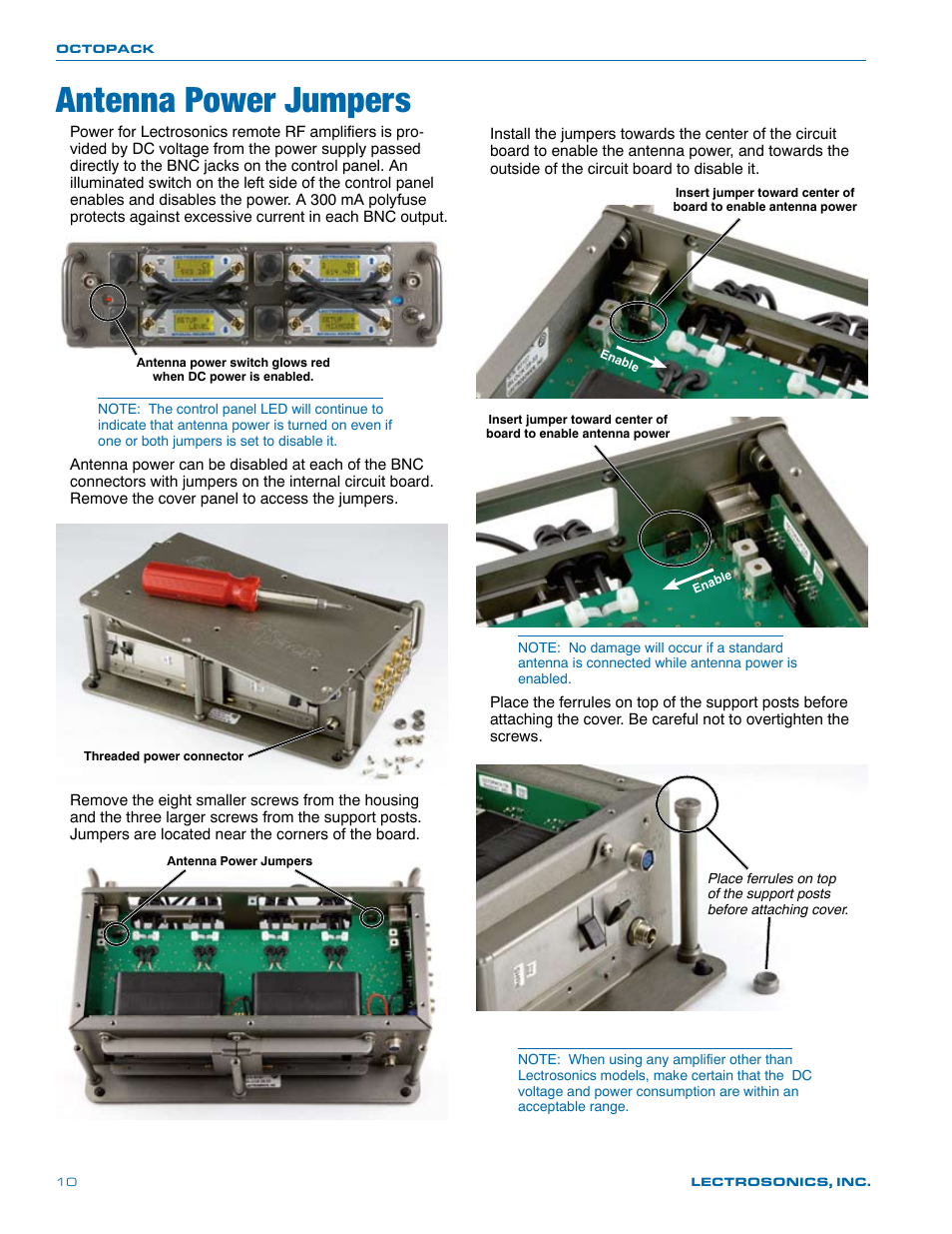 Antenna power jumpers | Lectrosonics Octopack User Manual | Page 10 / 20