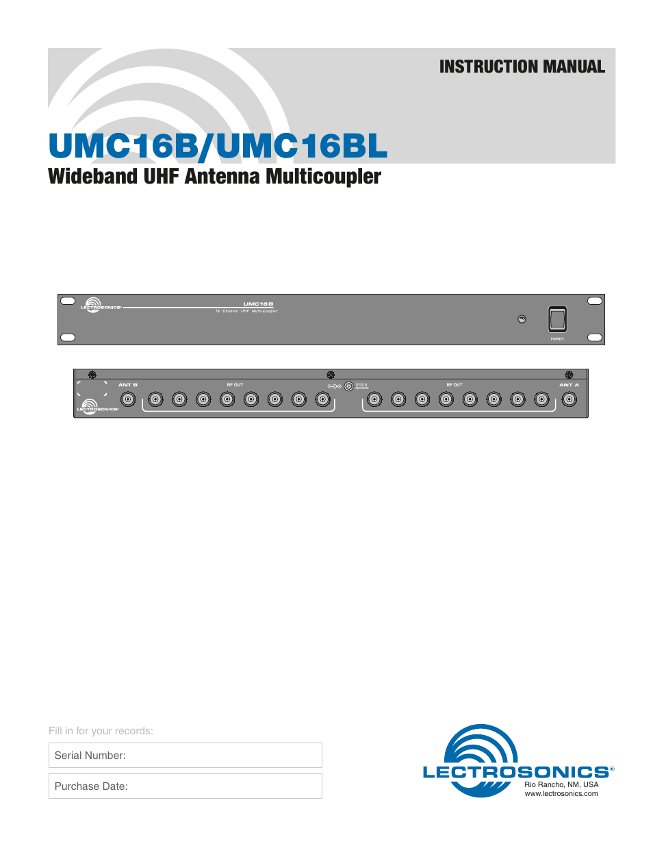 Lectrosonics UMC16b User Manual | 8 pages