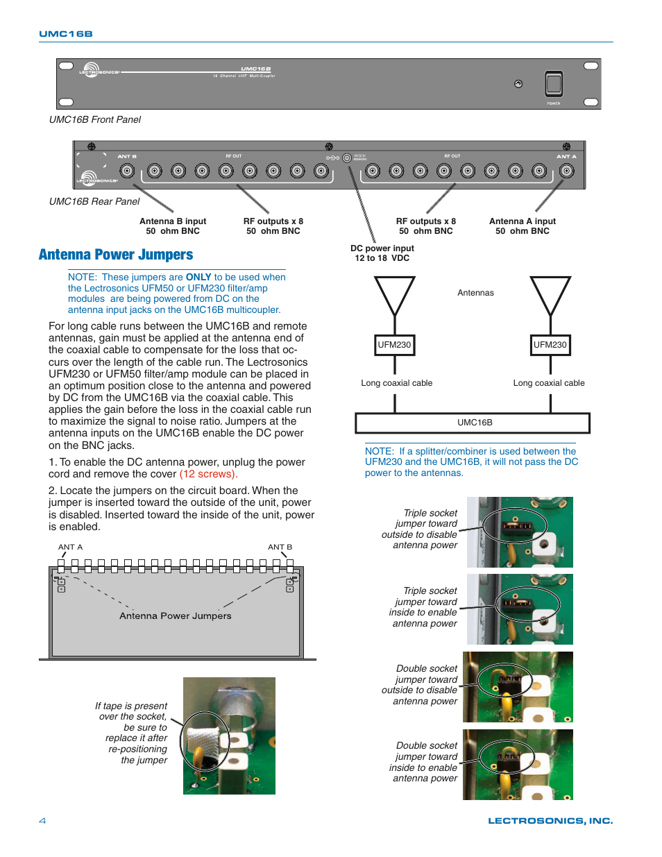 Antenna power jumpers | Lectrosonics UMC16b User Manual | Page 4 / 8