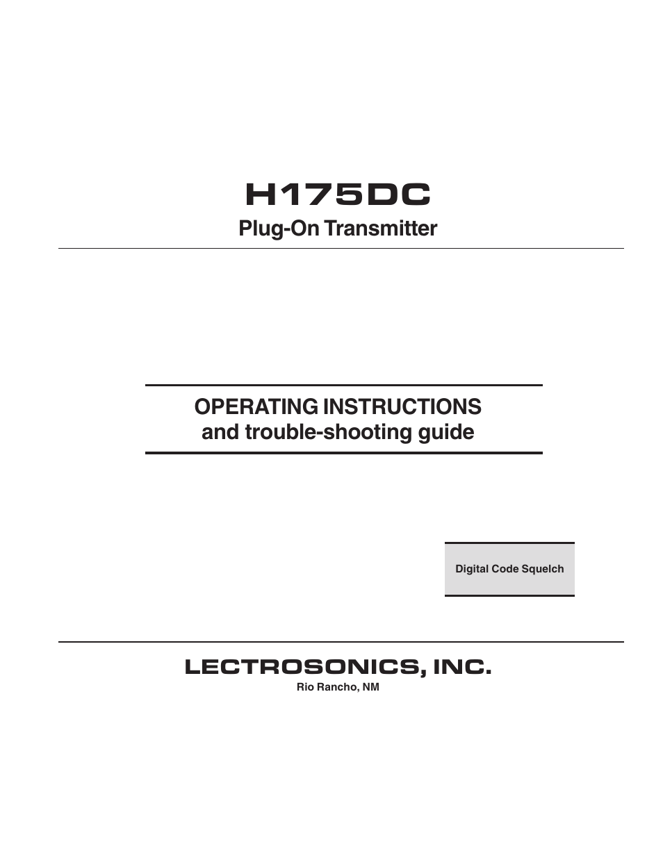 Lectrosonics H175DC User Manual | 12 pages