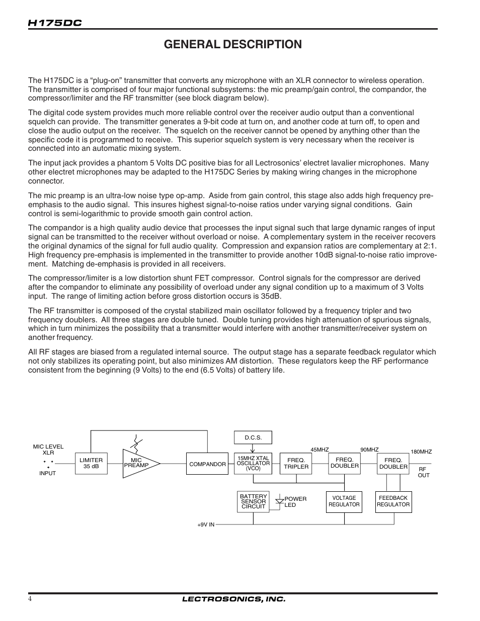 General description | Lectrosonics H175DC User Manual | Page 4 / 12