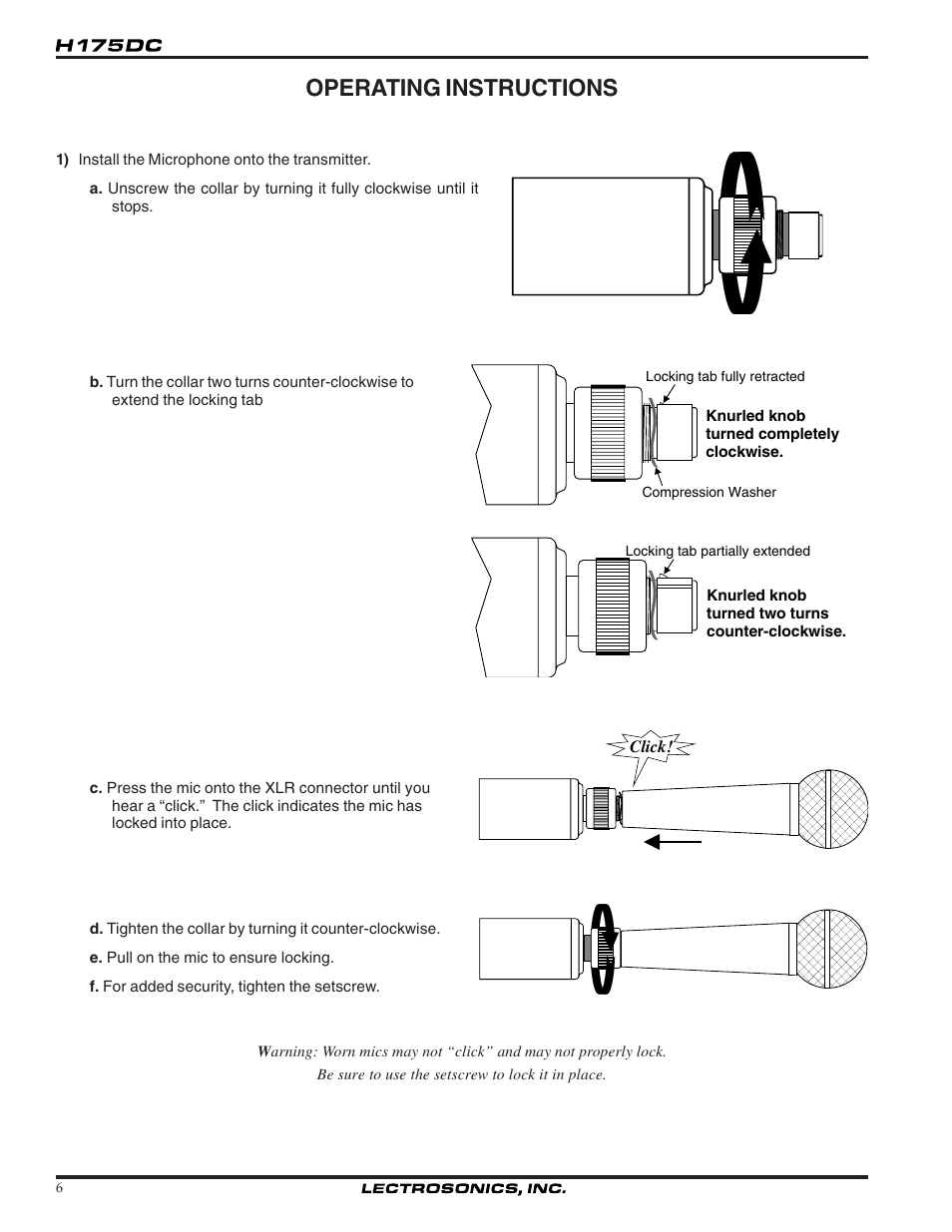 Operating instructions | Lectrosonics H175DC User Manual | Page 6 / 12