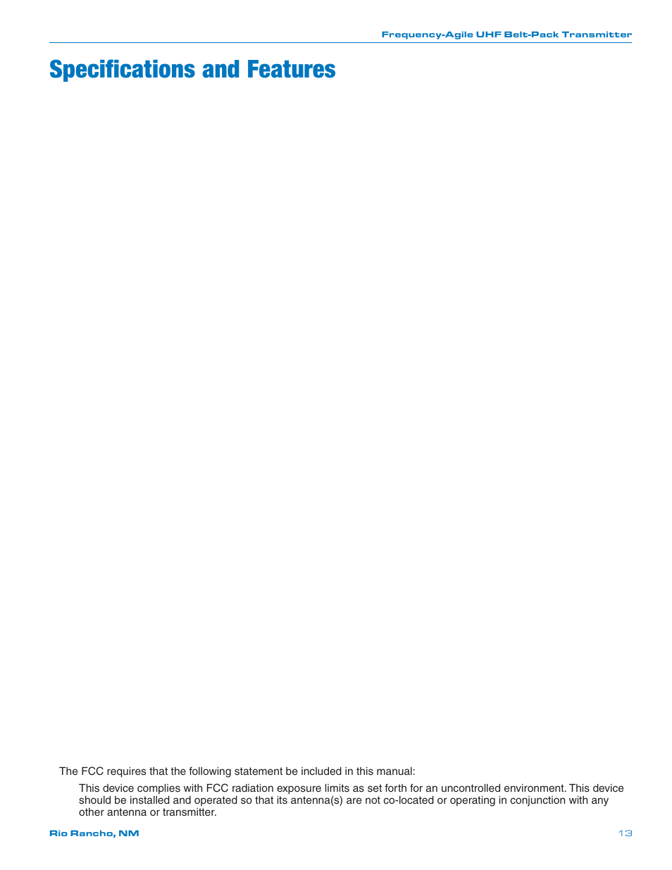 Specifications and features | Lectrosonics LM User Manual | Page 13 / 16