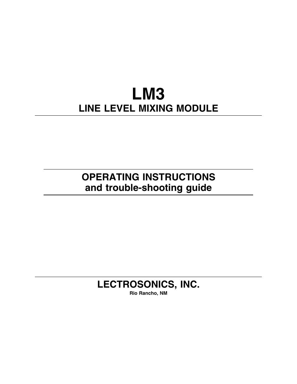 Lectrosonics LM3 User Manual | 6 pages