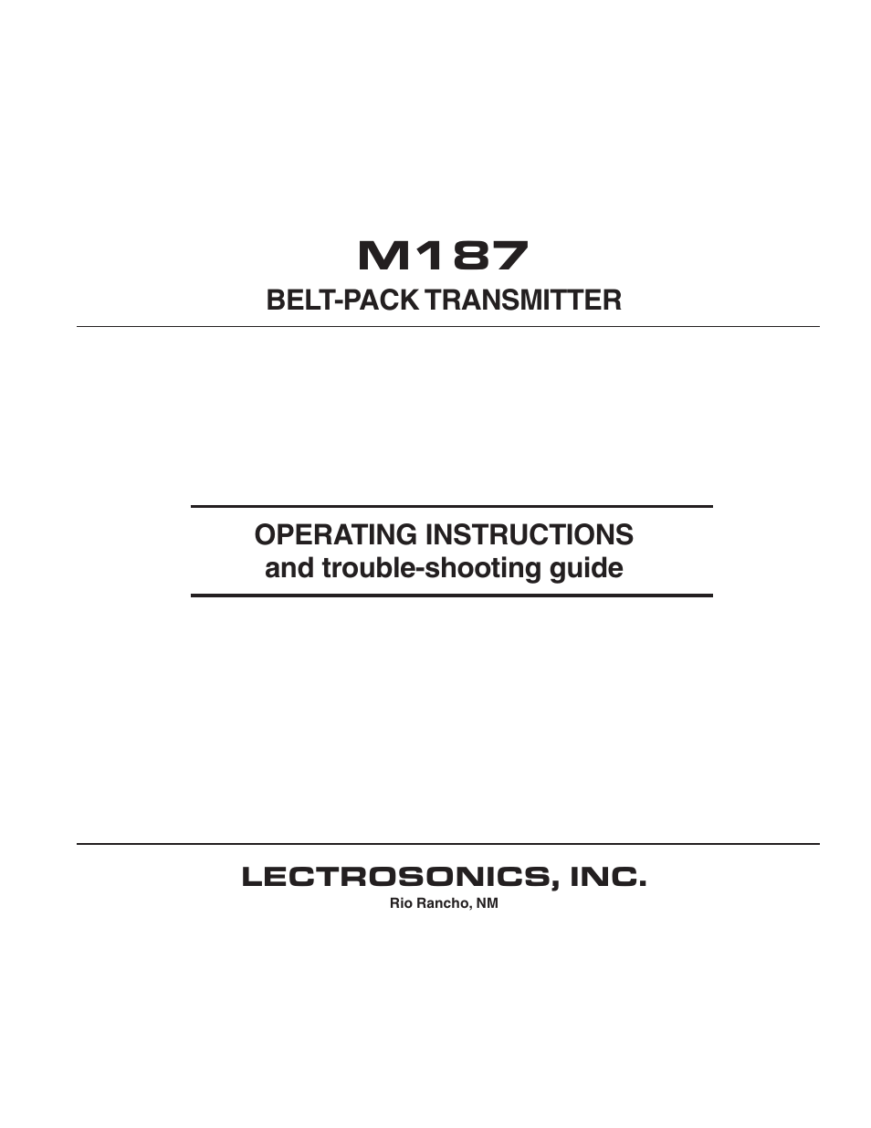 Lectrosonics M187 User Manual | 14 pages