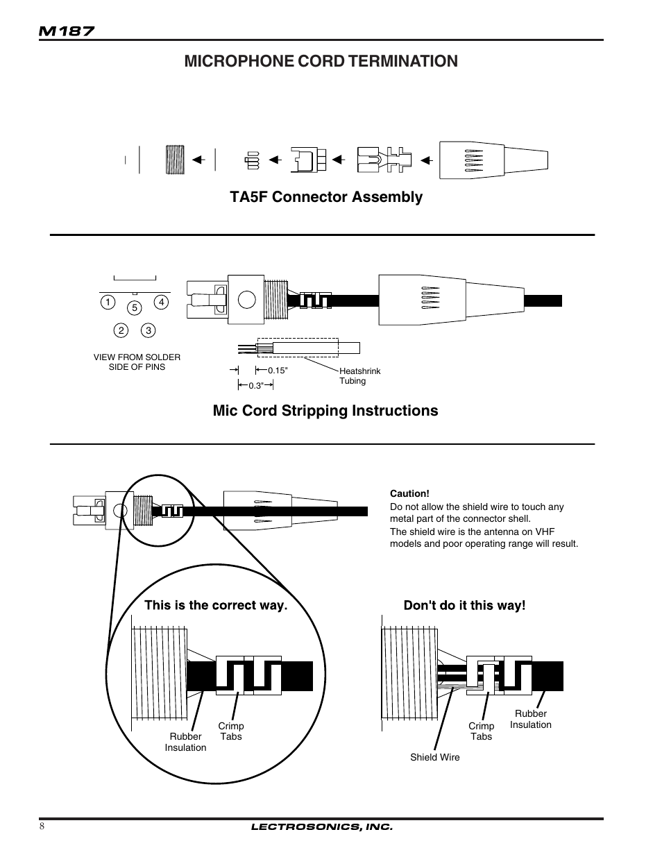 Microphone cord termination | Lectrosonics M187 User Manual | Page 8 / 14