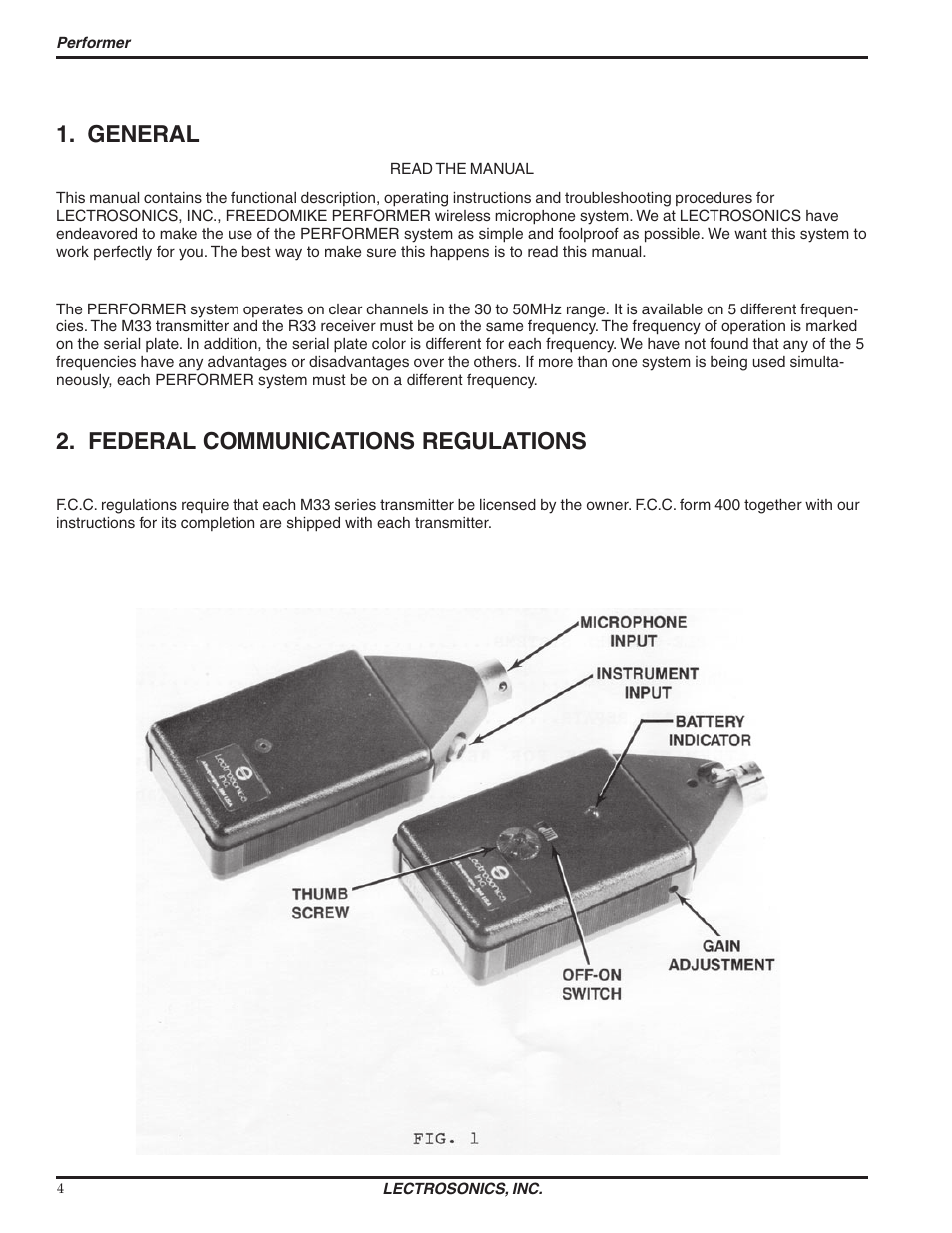 General, Federal communications regulations | Lectrosonics R33 User Manual | Page 4 / 20