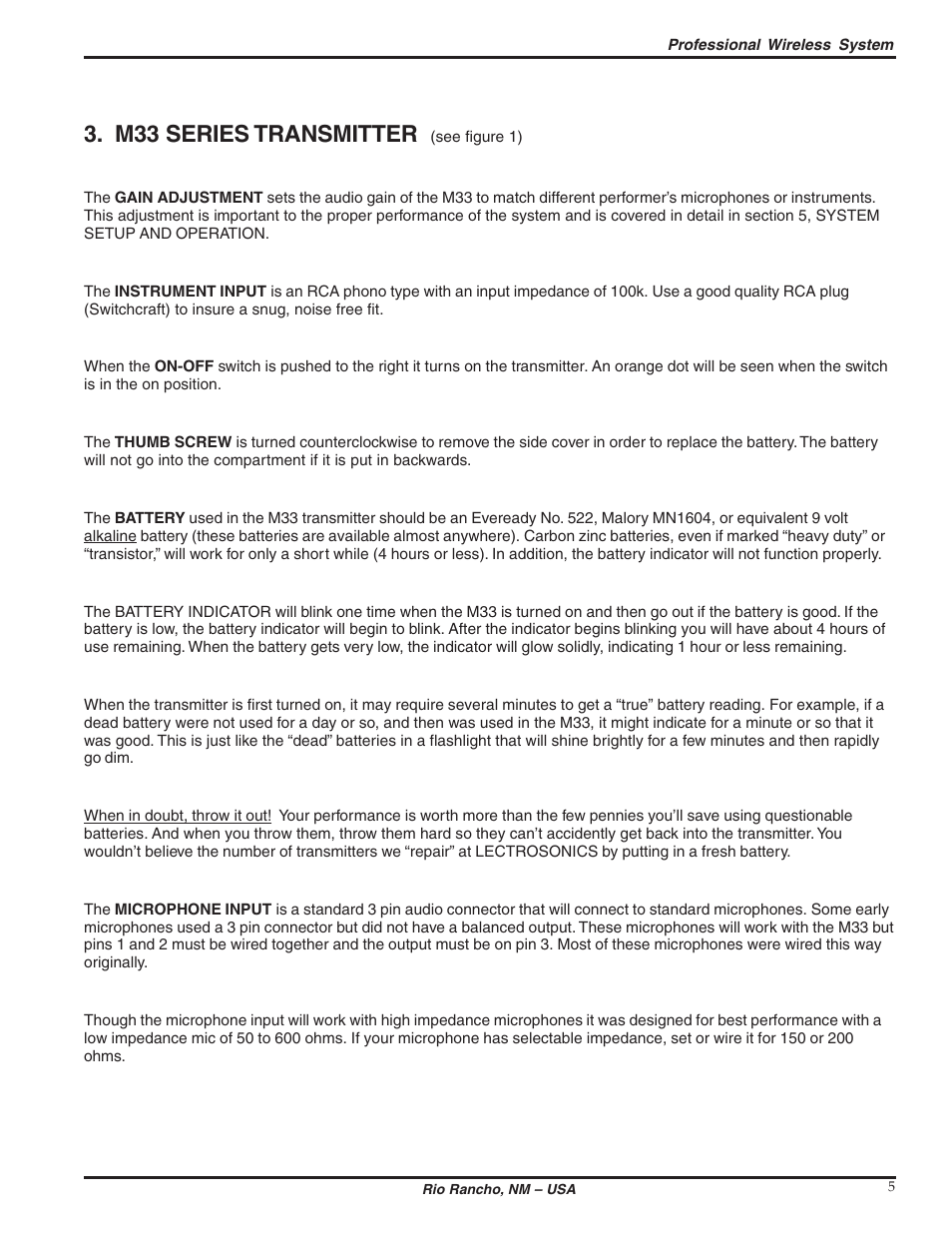 M33 series transmitter | Lectrosonics R33 User Manual | Page 5 / 20