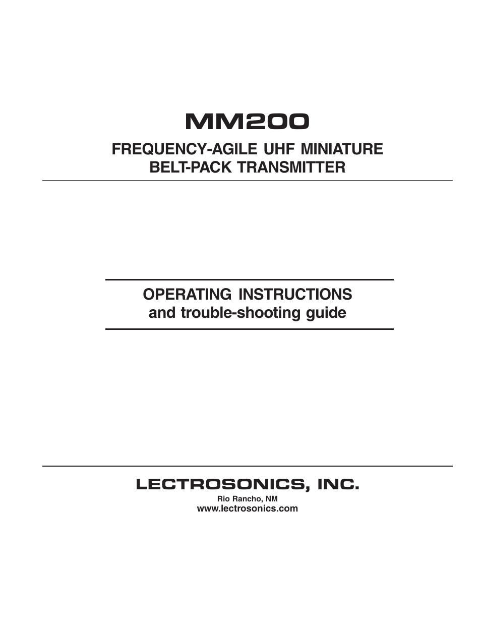 Lectrosonics MM200 - Manual User Manual | 14 pages