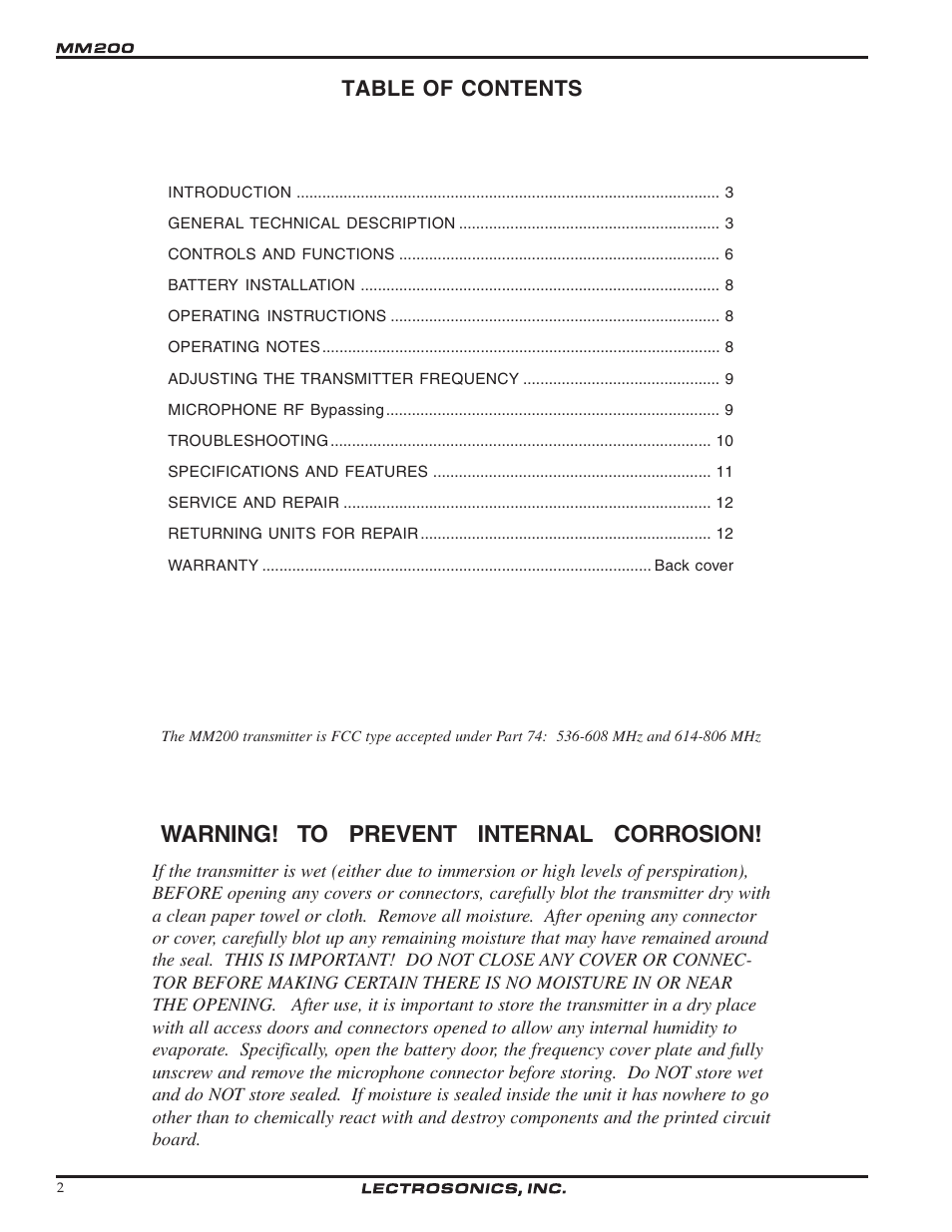 Lectrosonics MM200 - Manual User Manual | Page 2 / 14