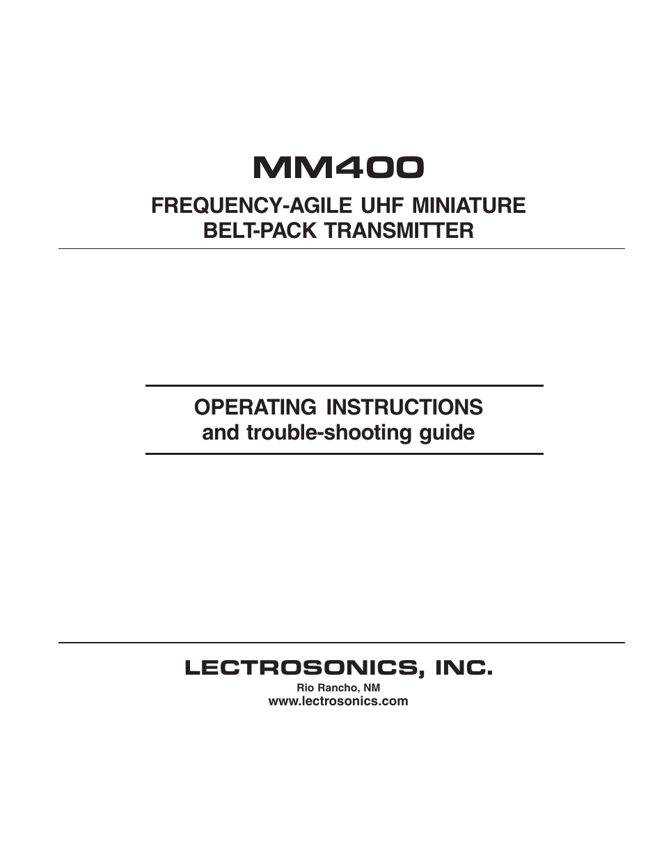 Lectrosonics MM400 - Manual User Manual | 14 pages