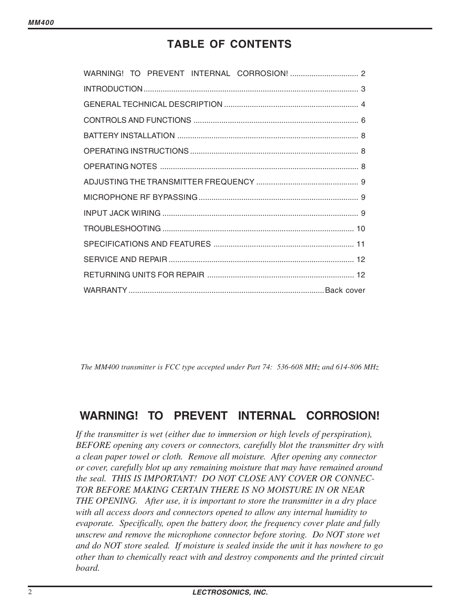 Lectrosonics MM400 - Manual User Manual | Page 2 / 14