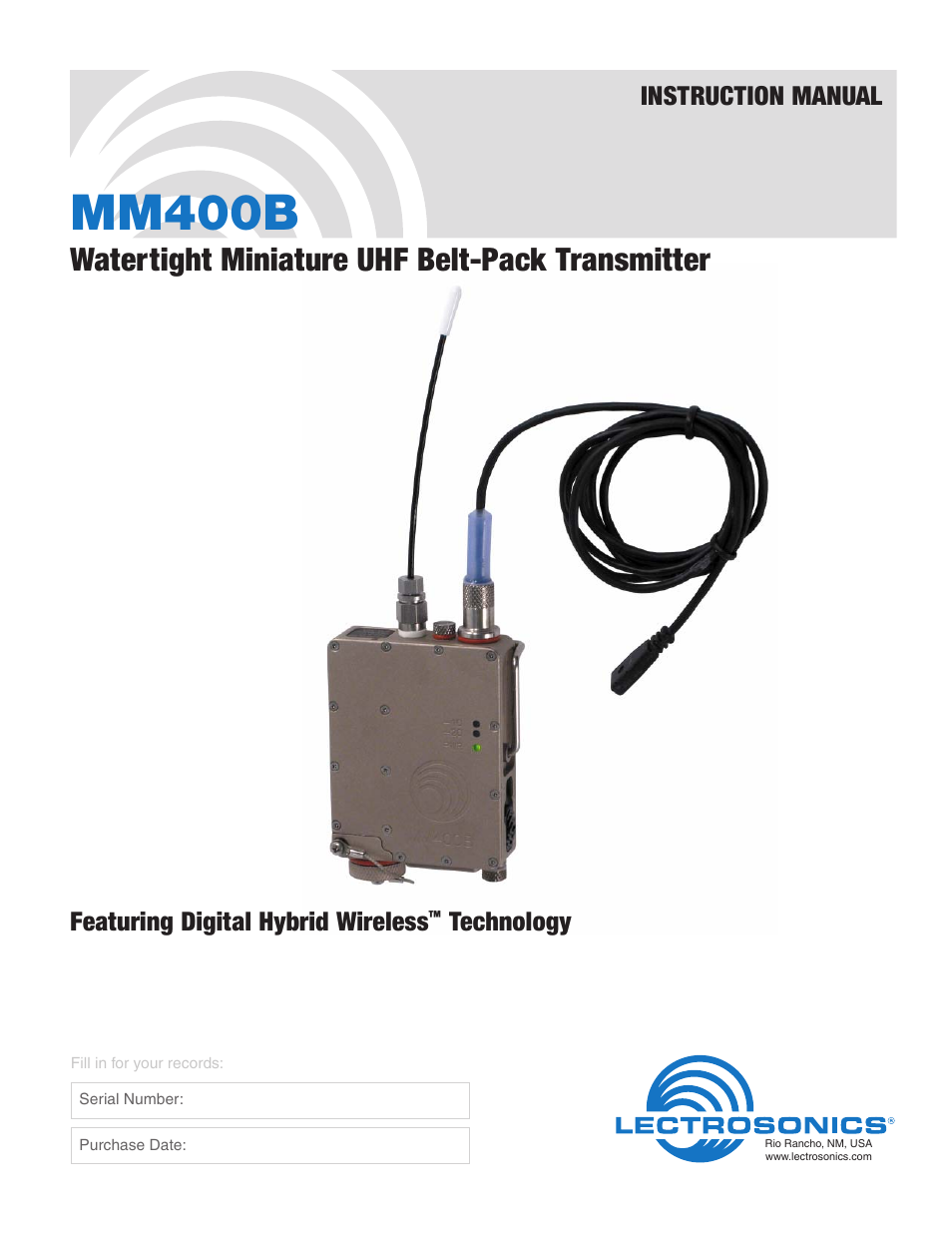 Lectrosonics MM400b User Manual | 20 pages