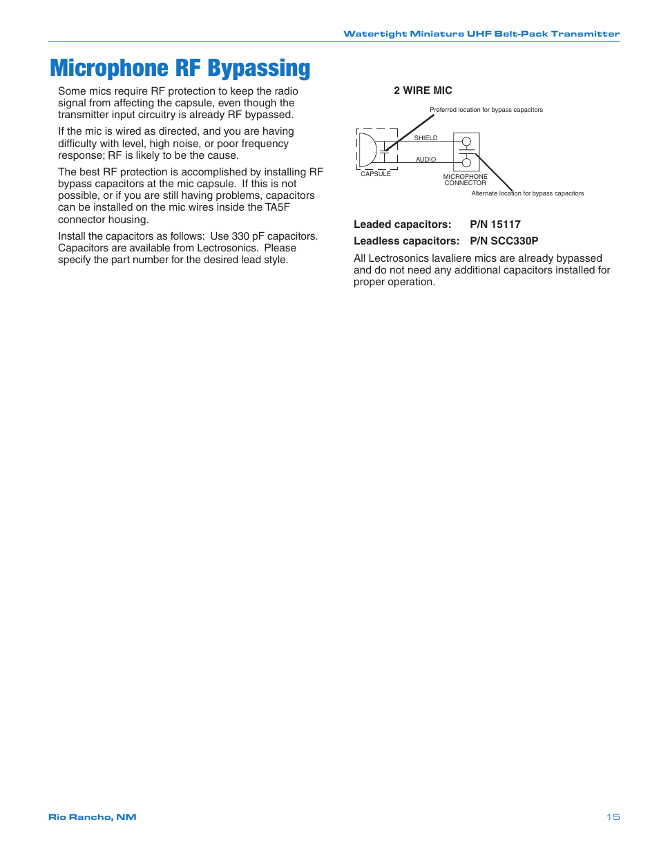 Microphone rf bypassing | Lectrosonics MM400b User Manual | Page 15 / 20