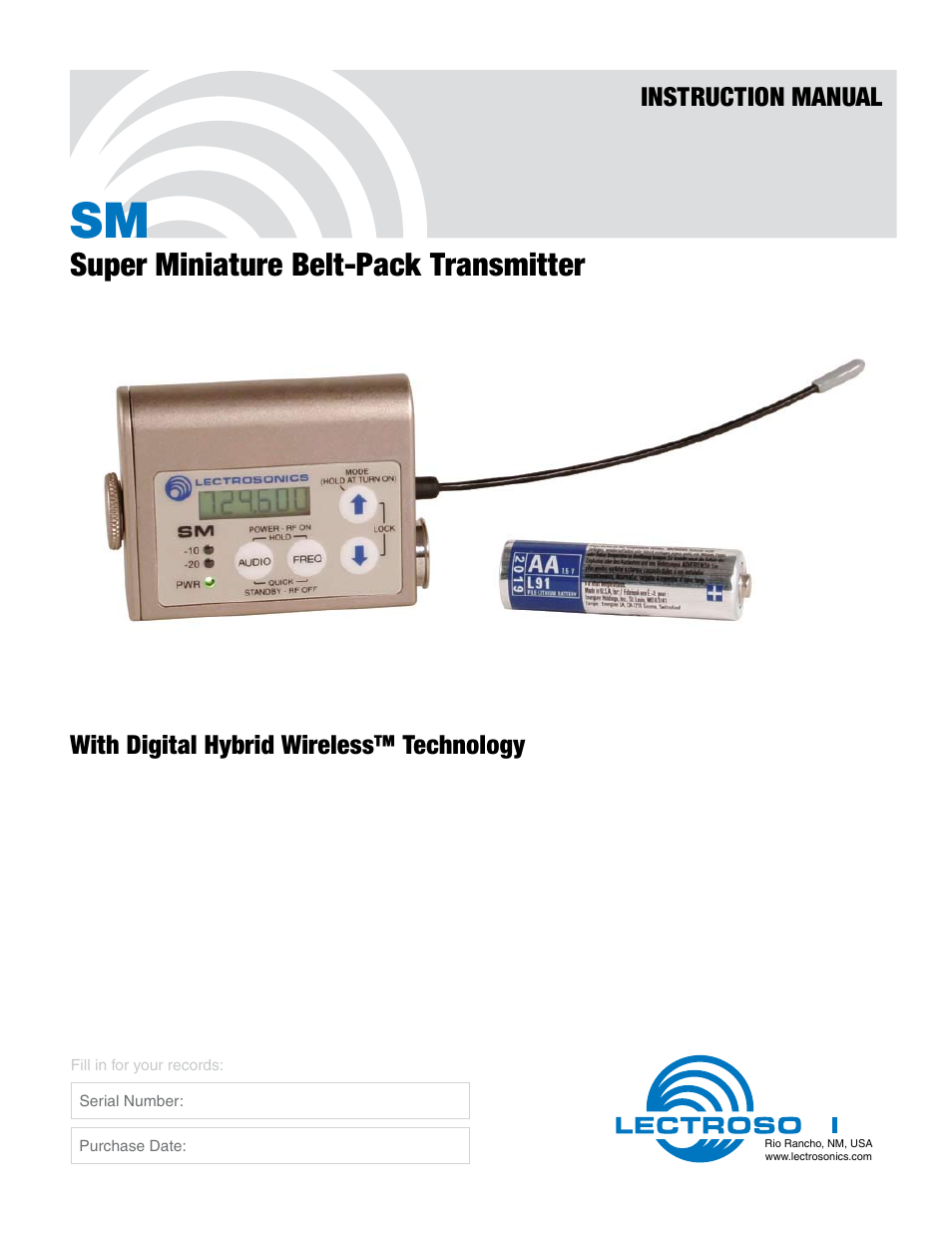 Lectrosonics SM User Manual | 20 pages