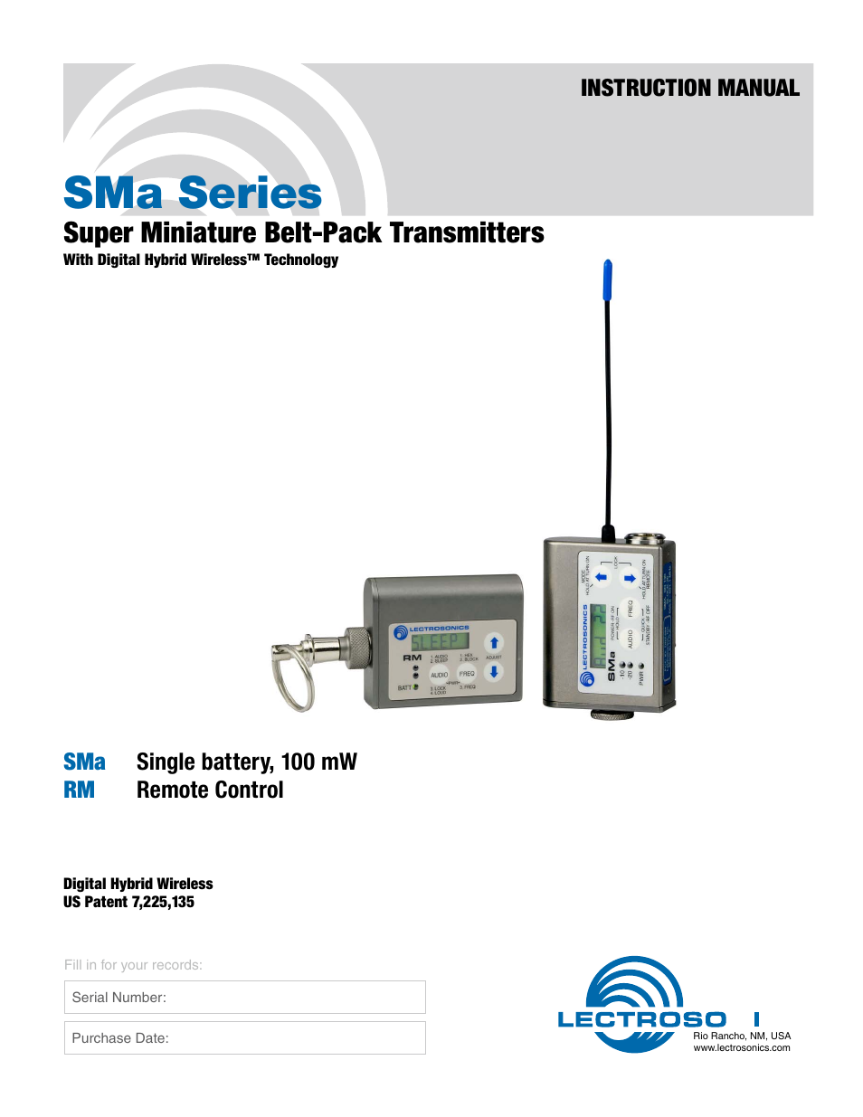 Lectrosonics SMa User Manual | 24 pages