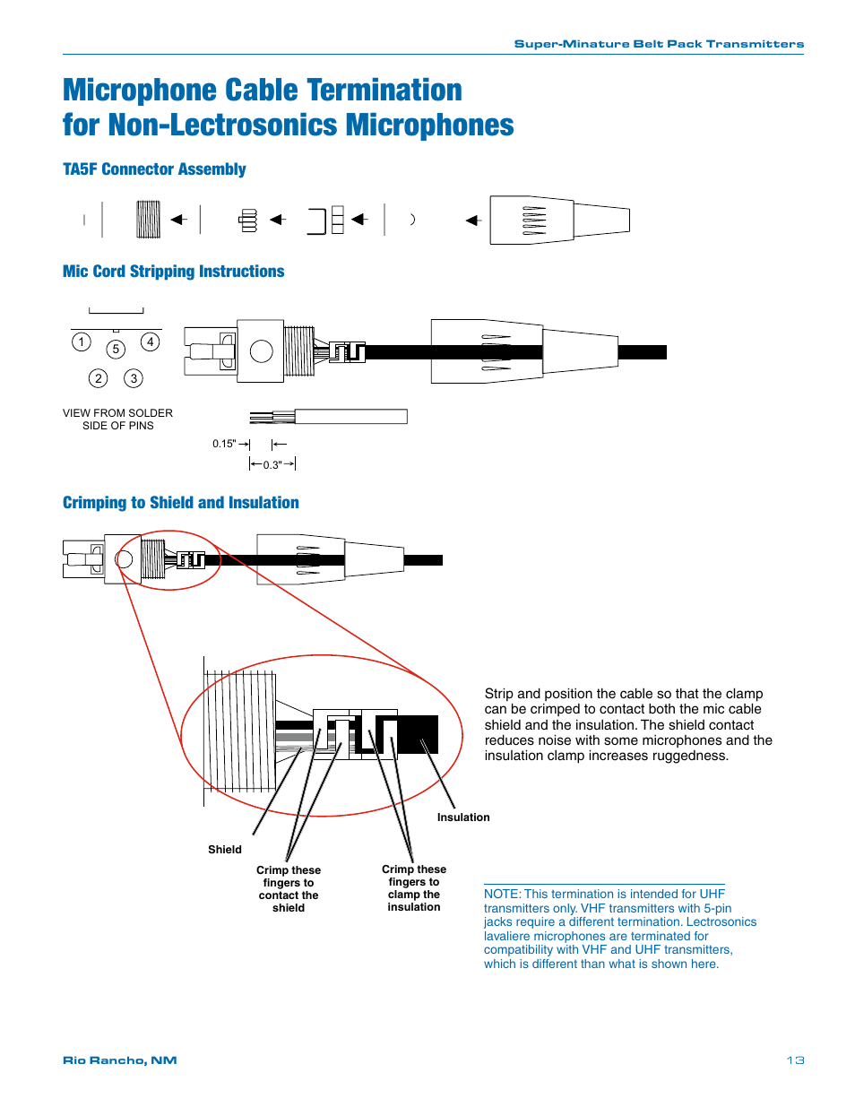 Cable termination for non-lectrosonics microphones, Crimping to shield and insulation | Lectrosonics SMa User Manual | Page 13 / 24