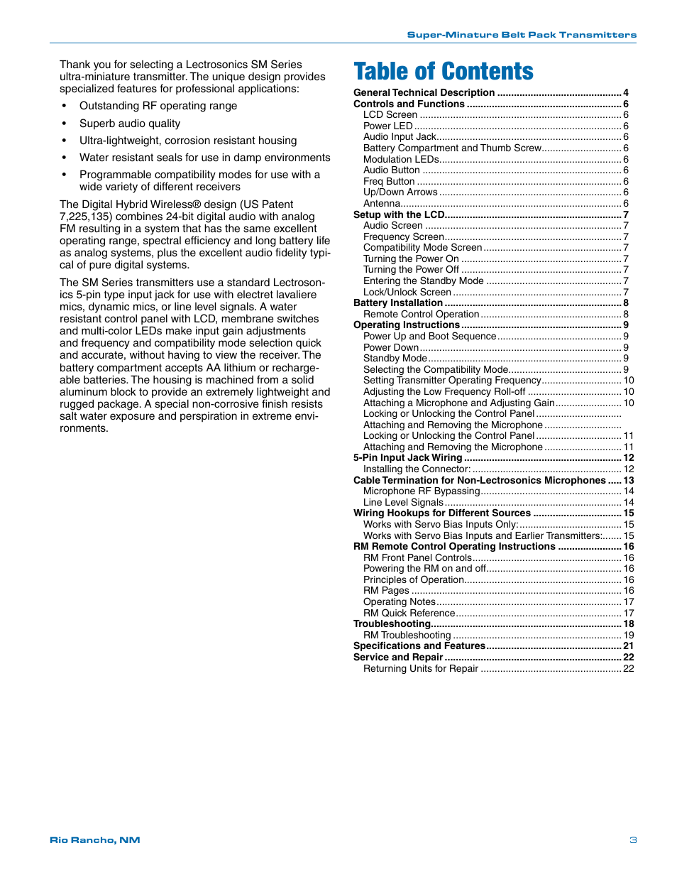 Lectrosonics SMa User Manual | Page 3 / 24