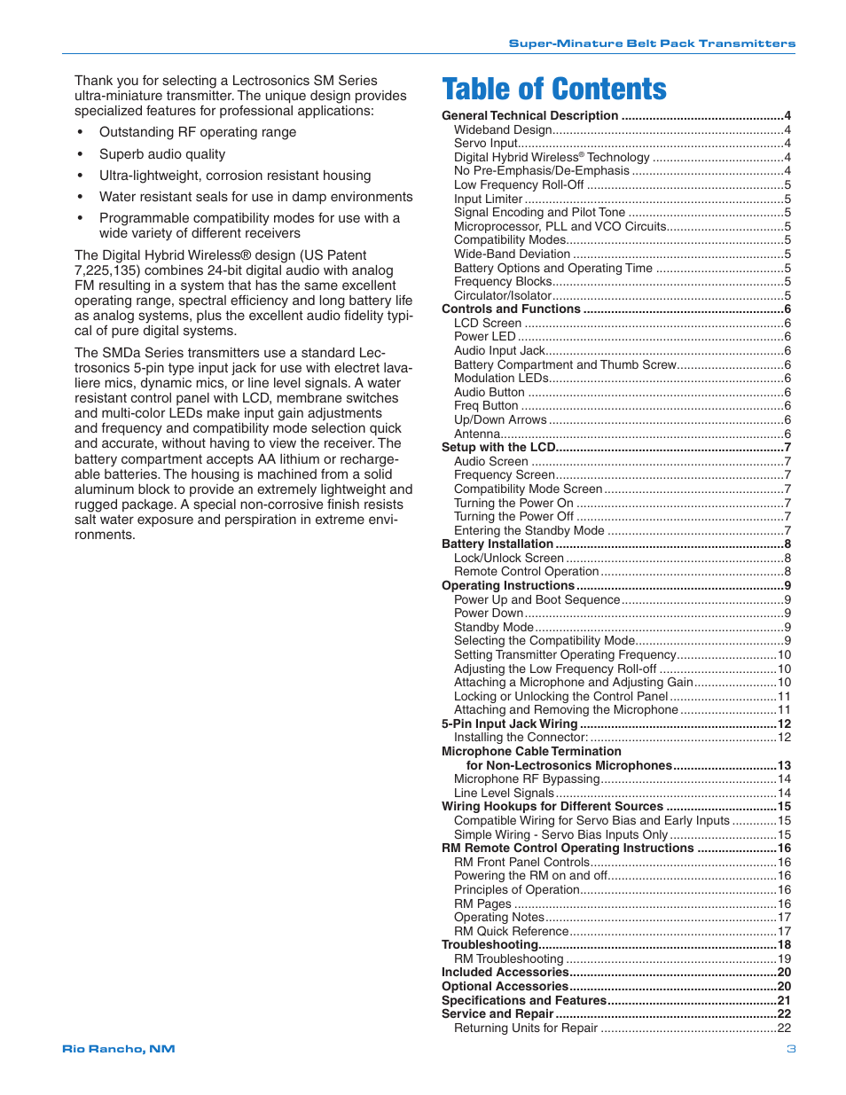 Lectrosonics SMDa User Manual | Page 3 / 24