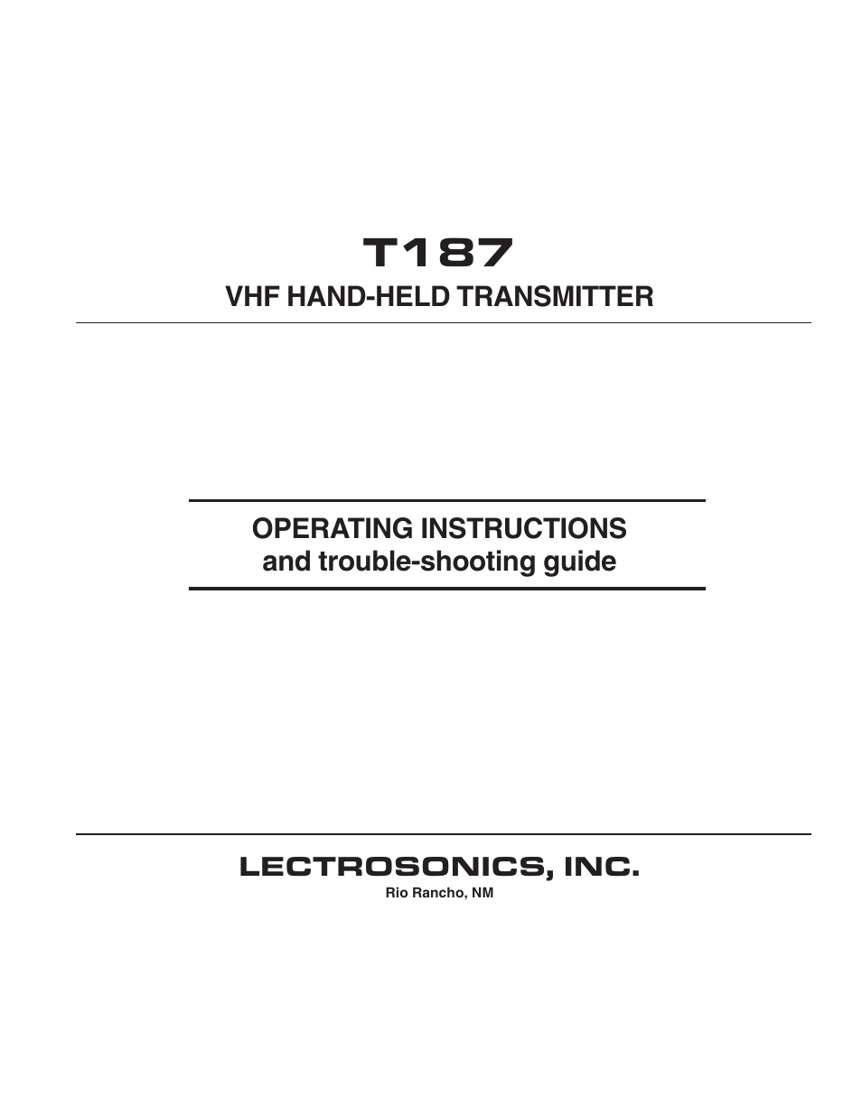 Lectrosonics T187 User Manual | 12 pages