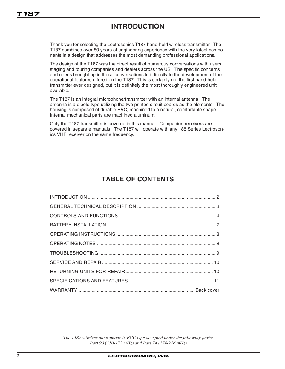 Lectrosonics T187 User Manual | Page 2 / 12