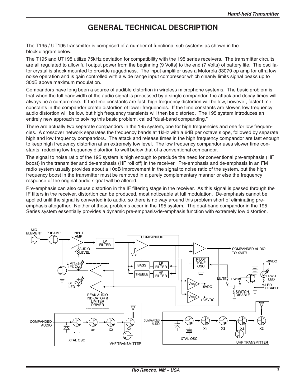 General technical description, Hand-held transmitter | Lectrosonics T195 User Manual | Page 3 / 12