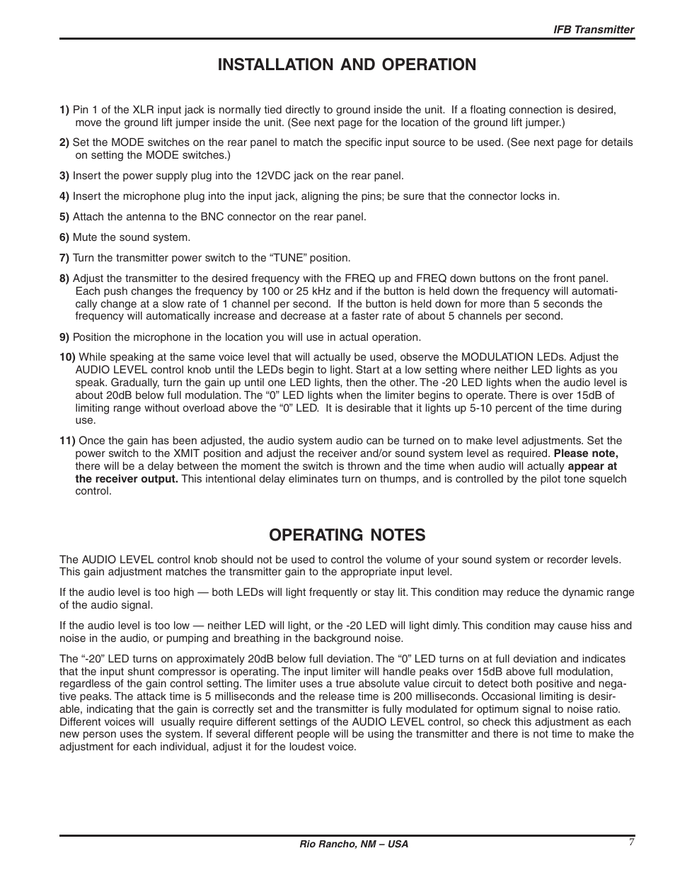 Installation and operation | Lectrosonics IFBT5 User Manual | Page 7 / 12