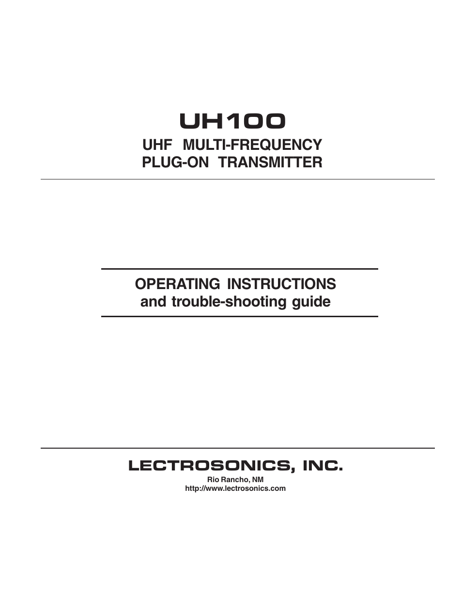 Lectrosonics UH100 User Manual | 10 pages