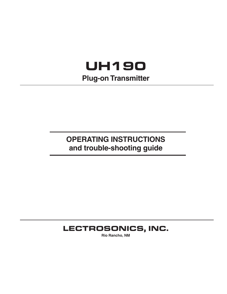 Lectrosonics UH190 User Manual | 10 pages