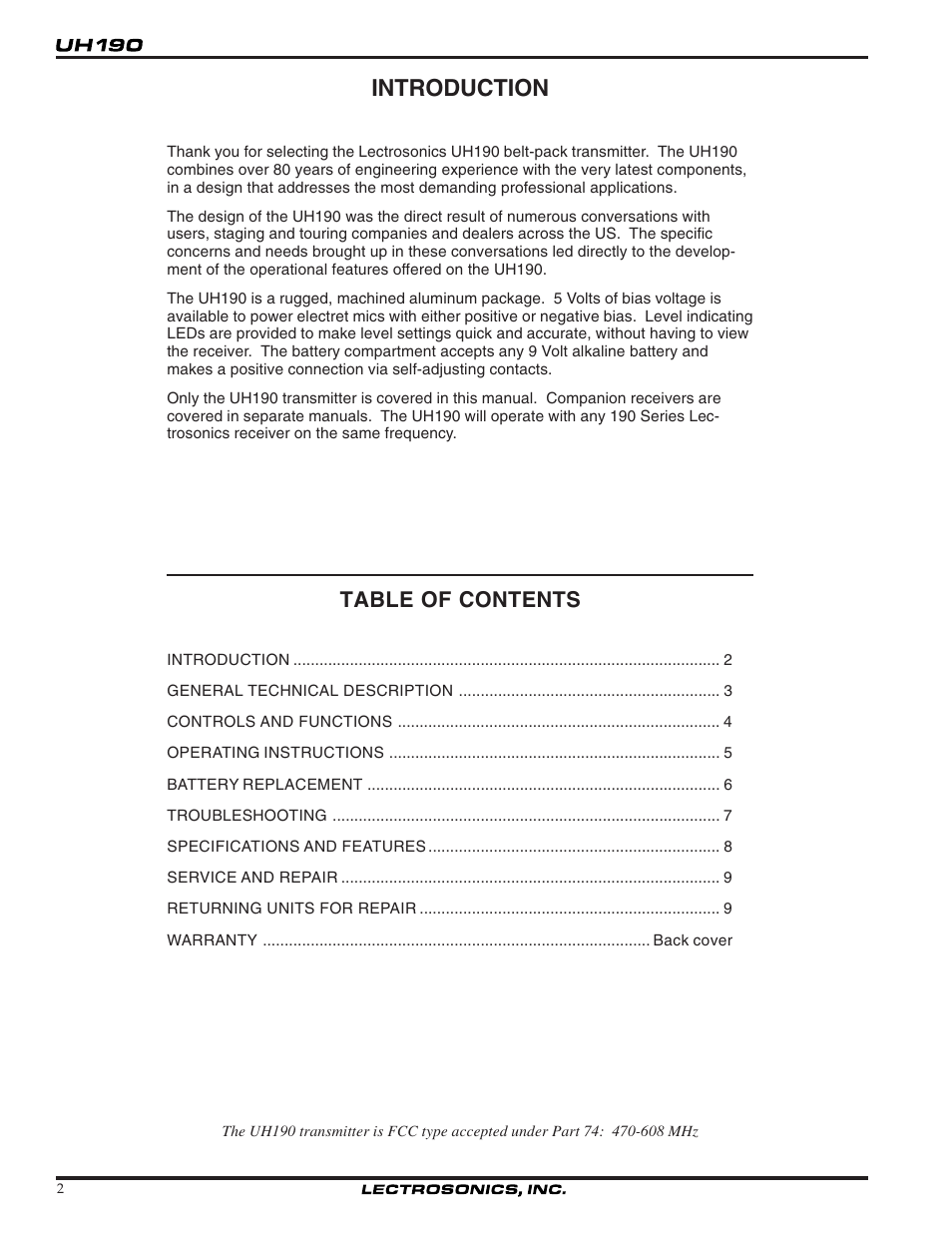 Lectrosonics UH190 User Manual | Page 2 / 10