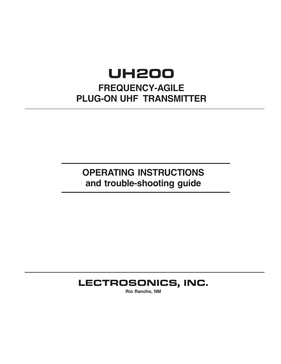 Lectrosonics UH200 User Manual | 10 pages