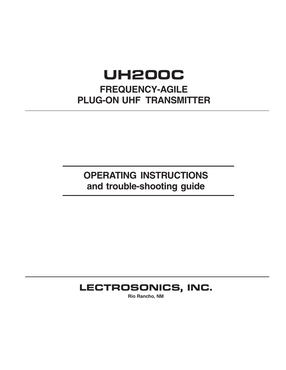 Lectrosonics UH200c User Manual | 10 pages