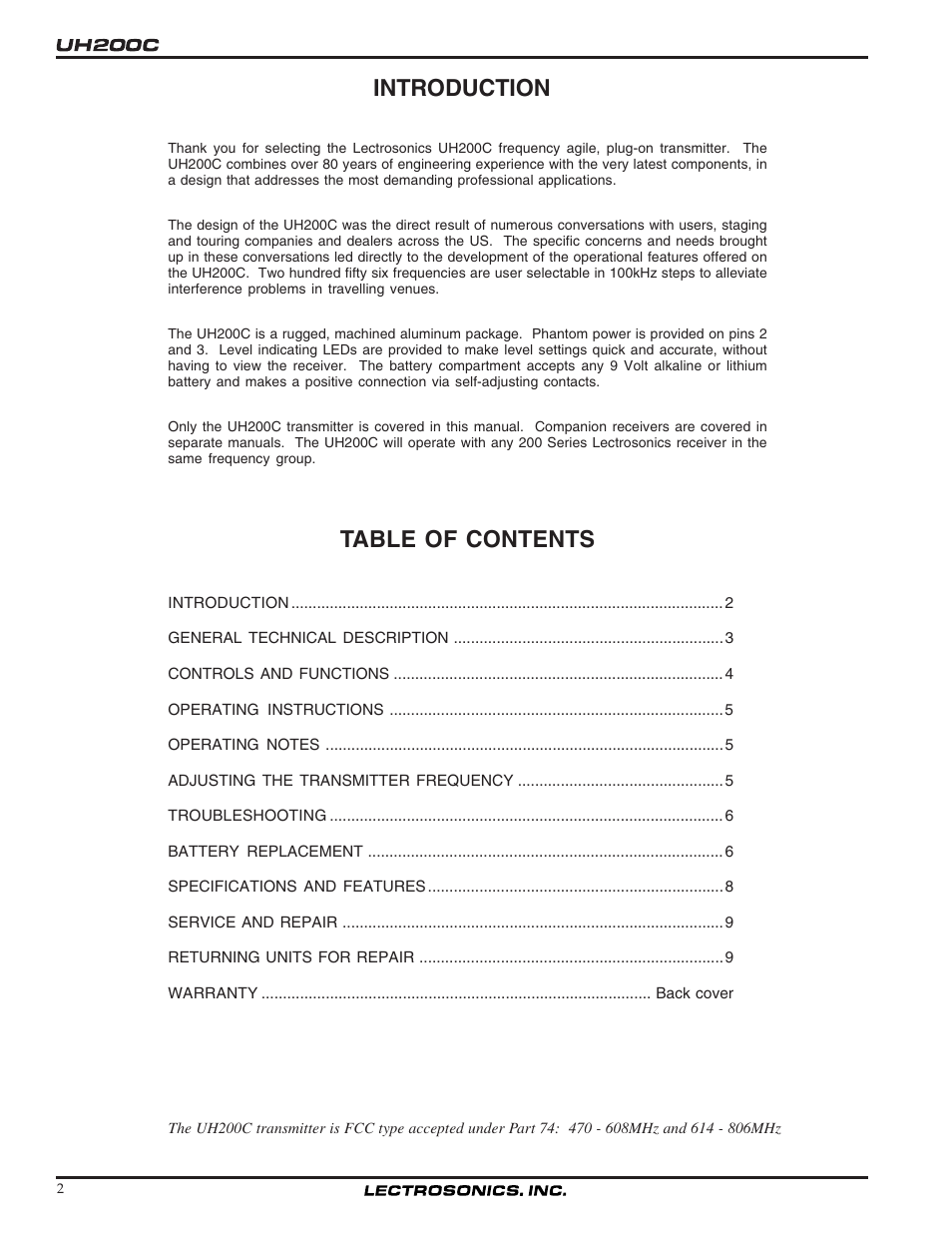 Lectrosonics UH200c User Manual | Page 2 / 10