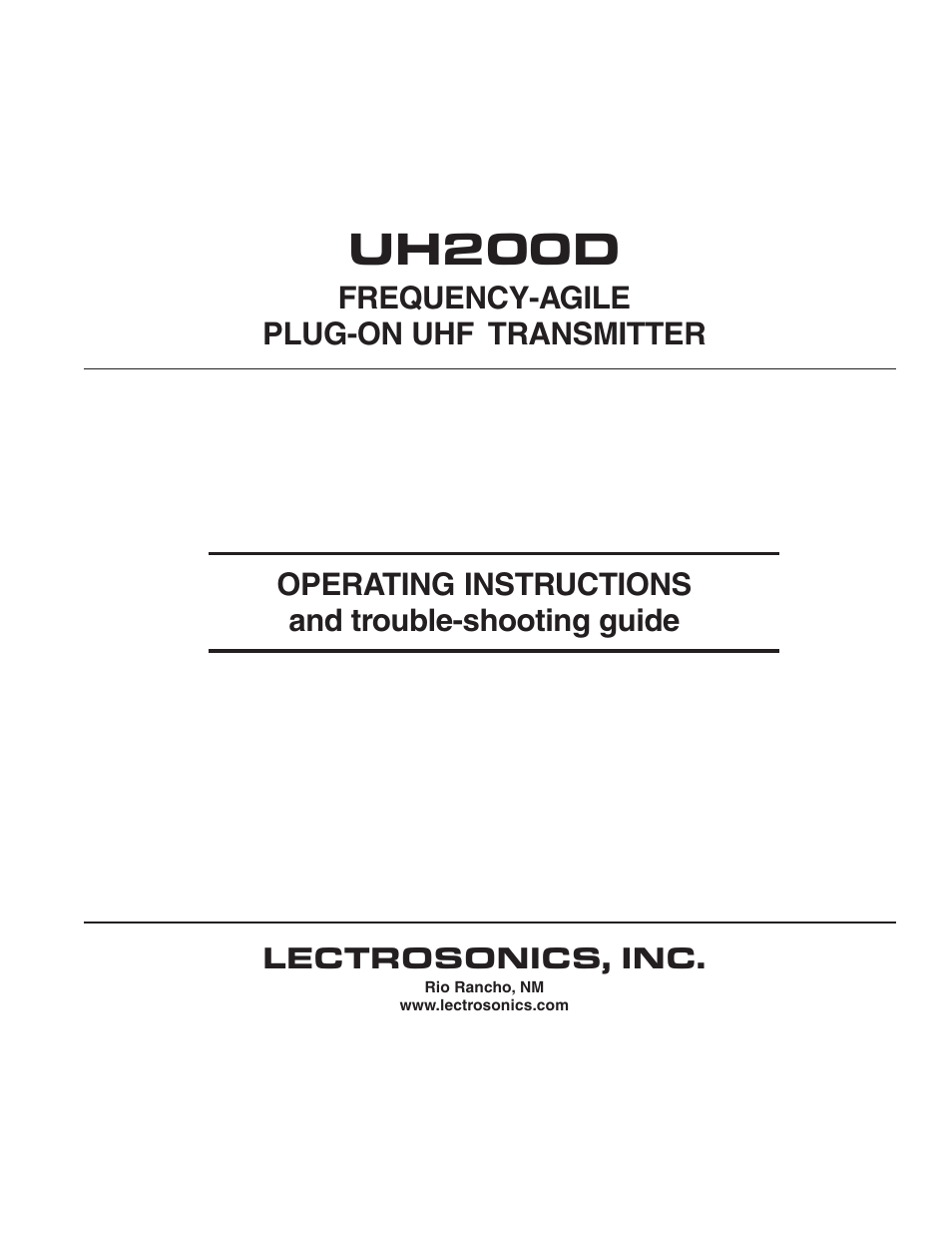 Lectrosonics UH200d User Manual | 12 pages