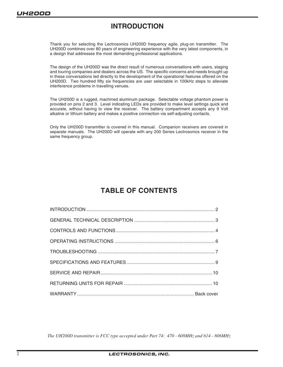 Lectrosonics UH200d User Manual | Page 2 / 12