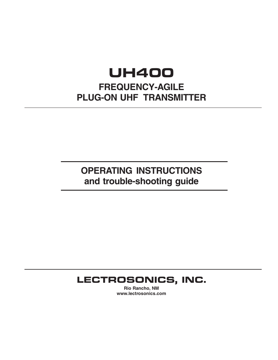 Lectrosonics UH400 User Manual | 12 pages