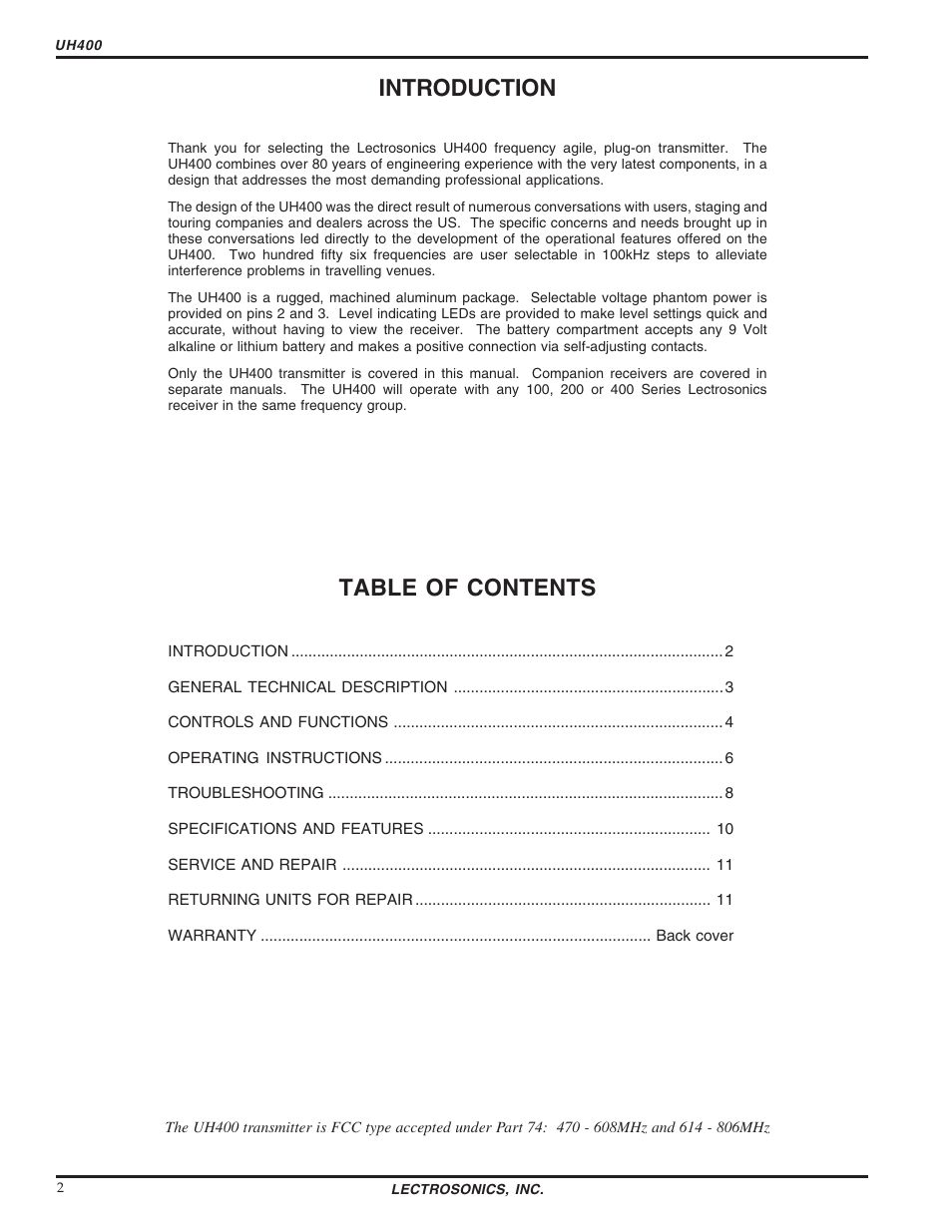 Lectrosonics UH400 User Manual | Page 2 / 12