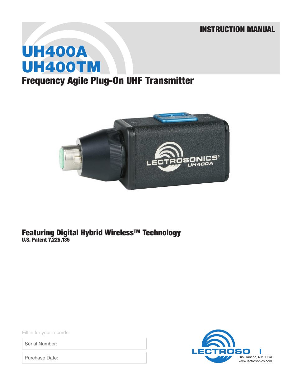 Lectrosonics UH400a User Manual | 16 pages