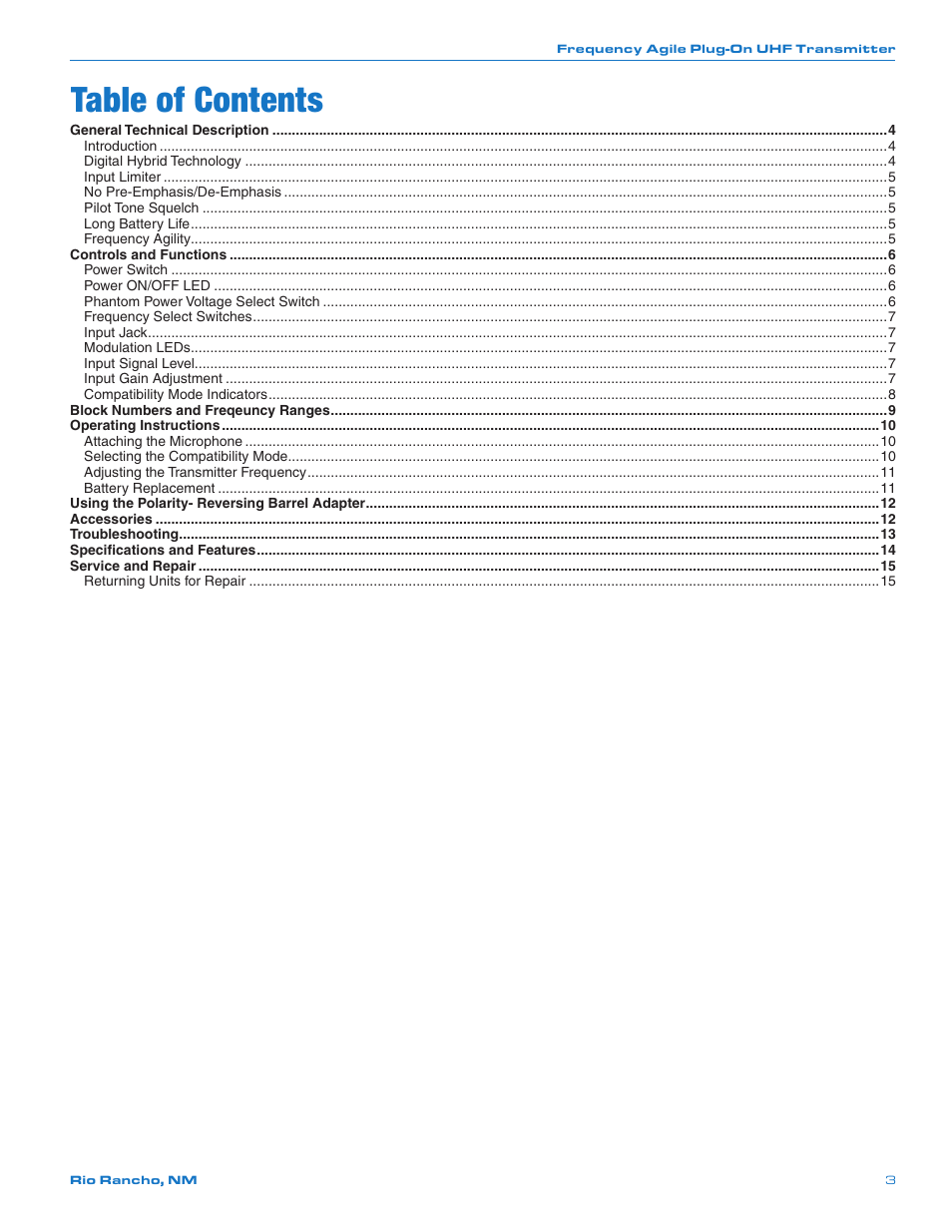 Lectrosonics UH400a User Manual | Page 3 / 16