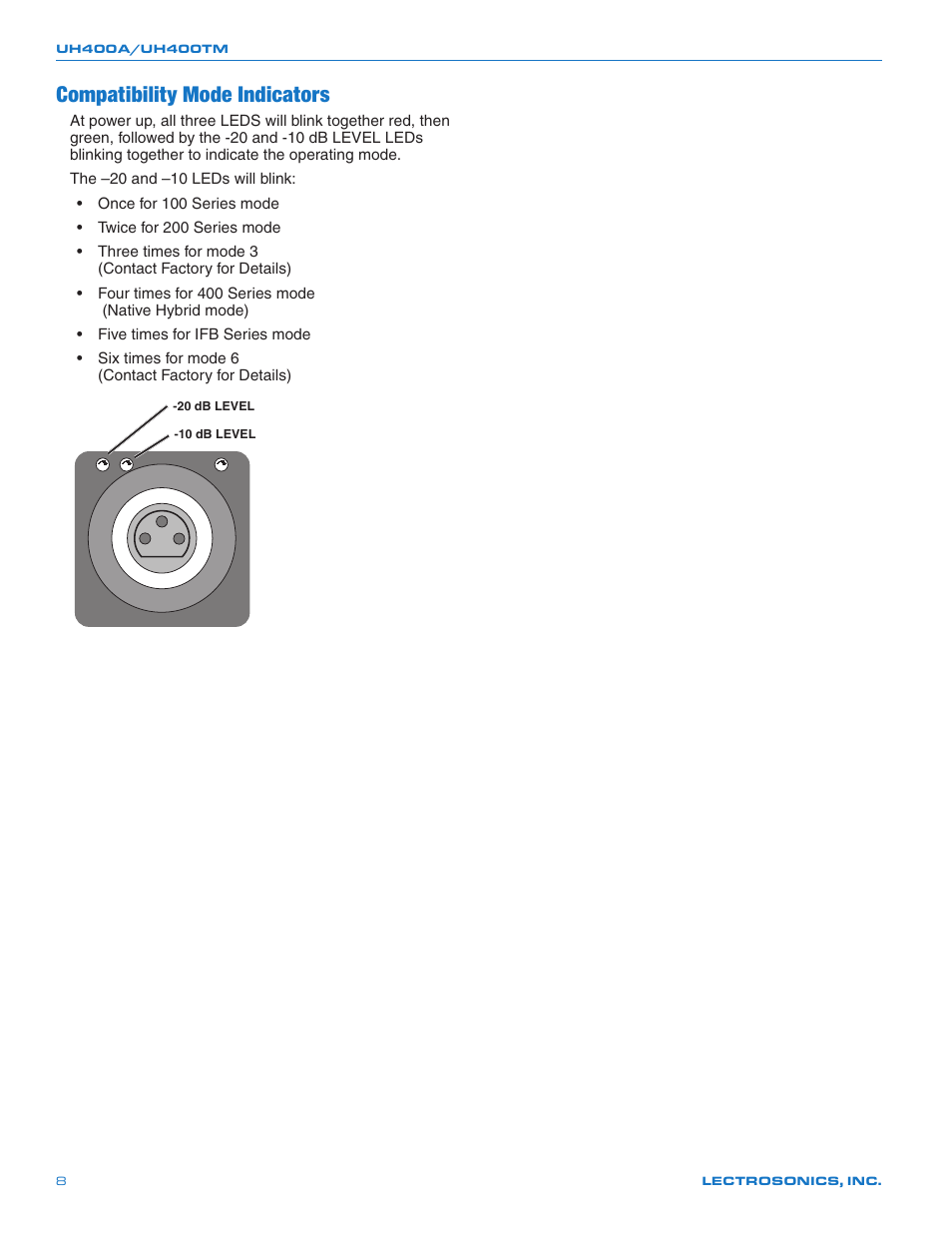 Compatibility mode indicators | Lectrosonics UH400a User Manual | Page 8 / 16