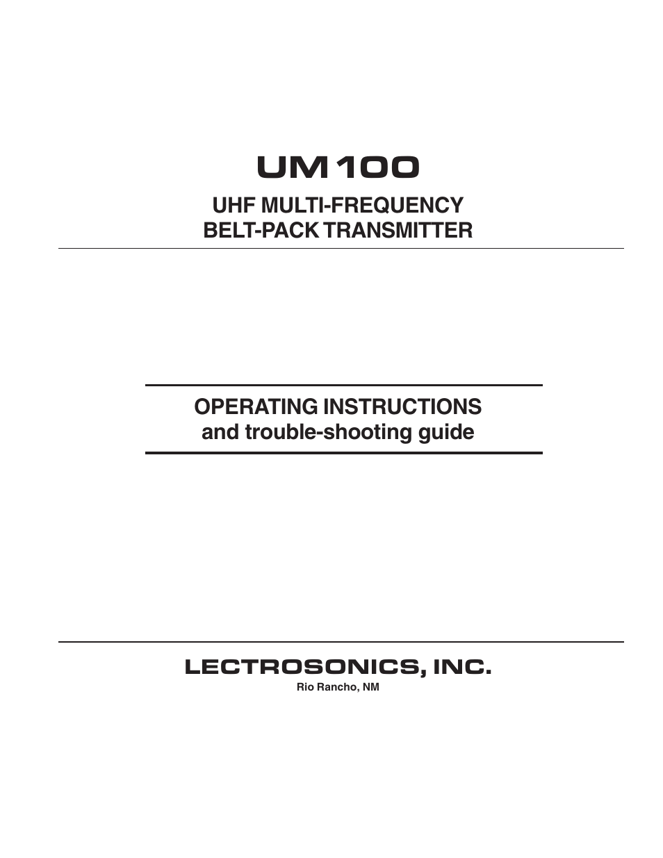 Lectrosonics UM100 User Manual | 16 pages